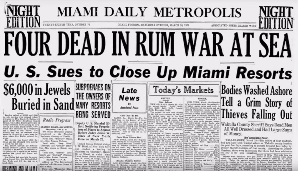 1923 news article on four dead in rum war